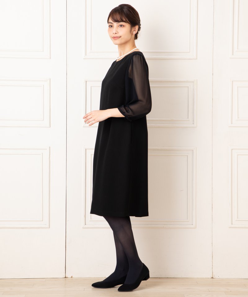 Select Shop シフォン七分袖ブラックフォーマルワンピース/M(9号)｜喪服・礼服のレンタルはCariru BLACK FORMAL